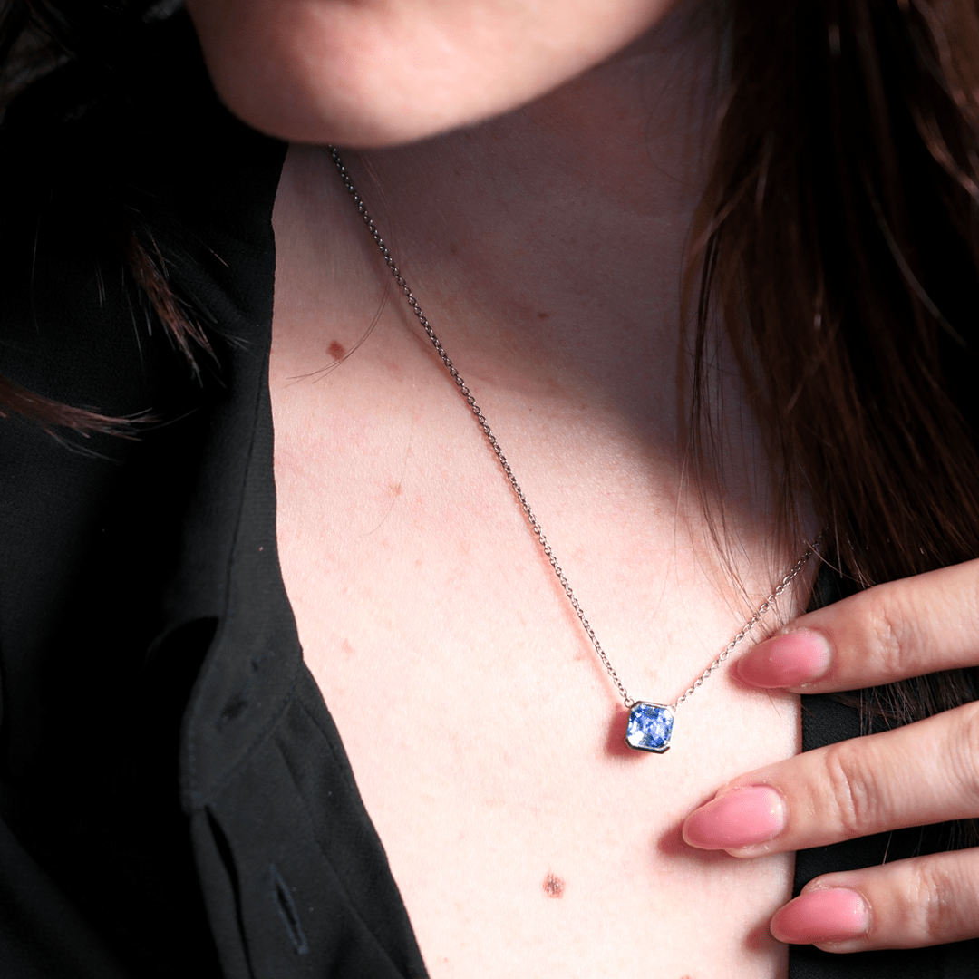 Collier Faubourg 1925 - Diamant Asscher Bleu, Or Blanc/Jaune 18 carats - Lauredi