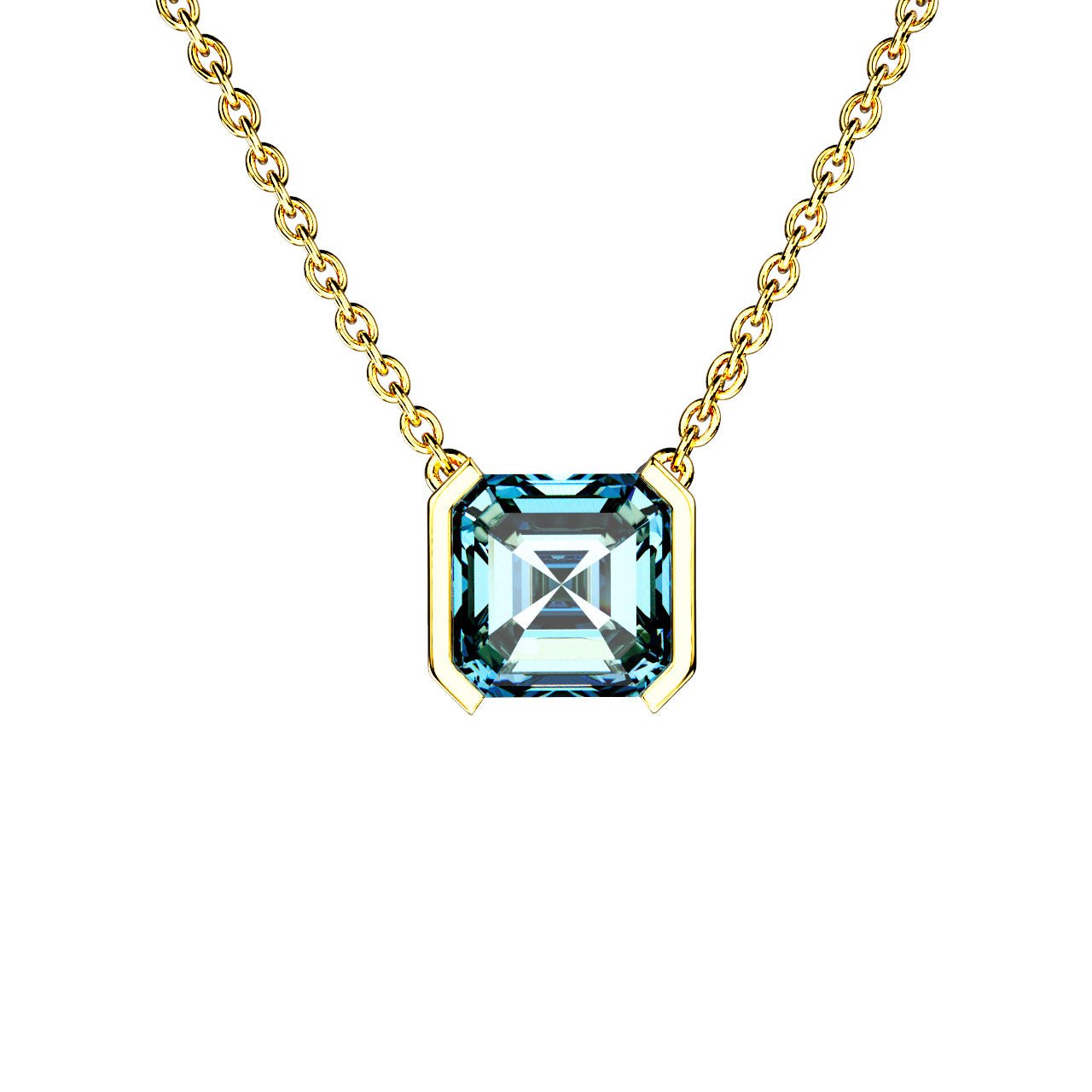 Collier Faubourg 1925 - Diamant Asscher Bleu, Or Blanc/Jaune 18 carats - Lauredi