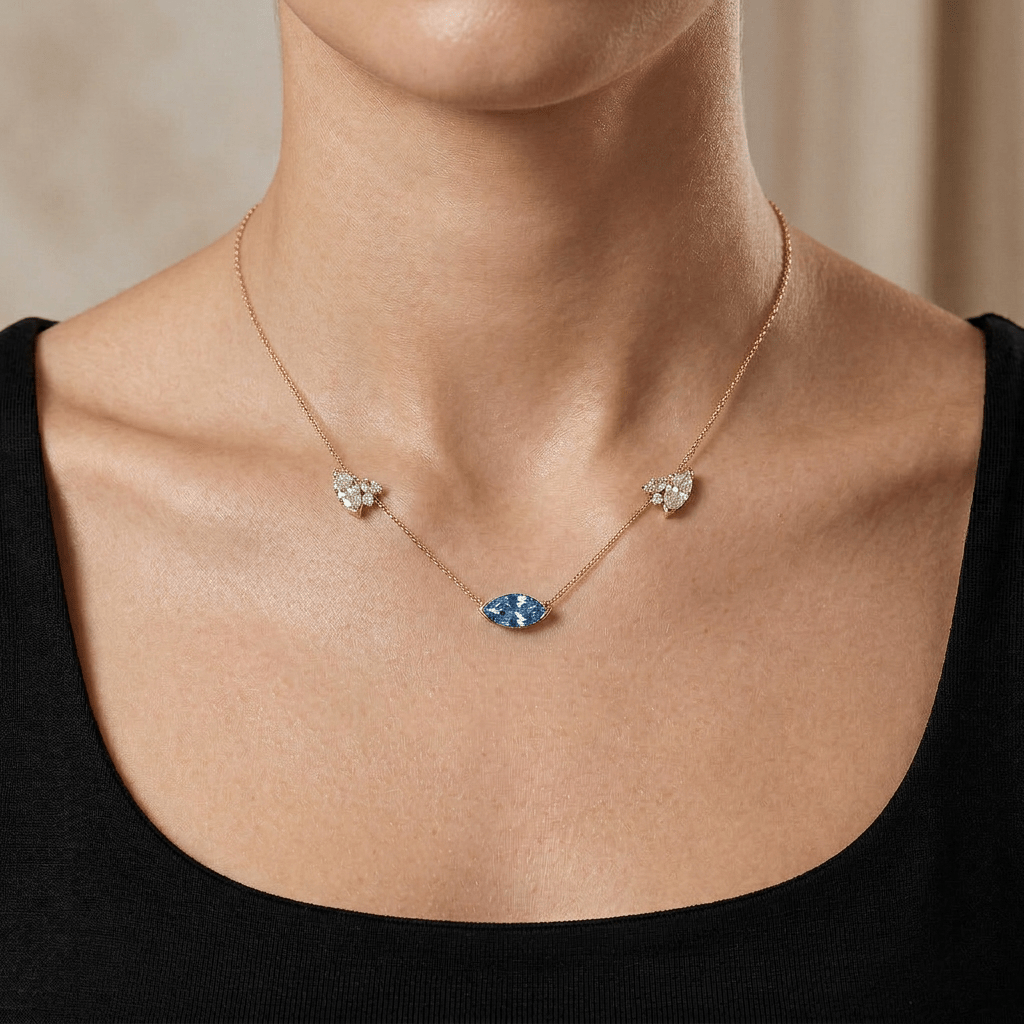Collier Mme La Marquise Diamant Marquise Bleu, Or 18 carats - Lauredi