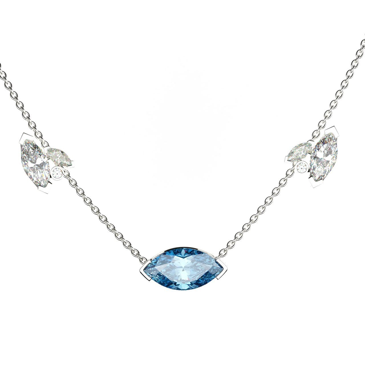 Collier Mme La Marquise Diamant Marquise Bleu, Or 18 carats - Lauredi