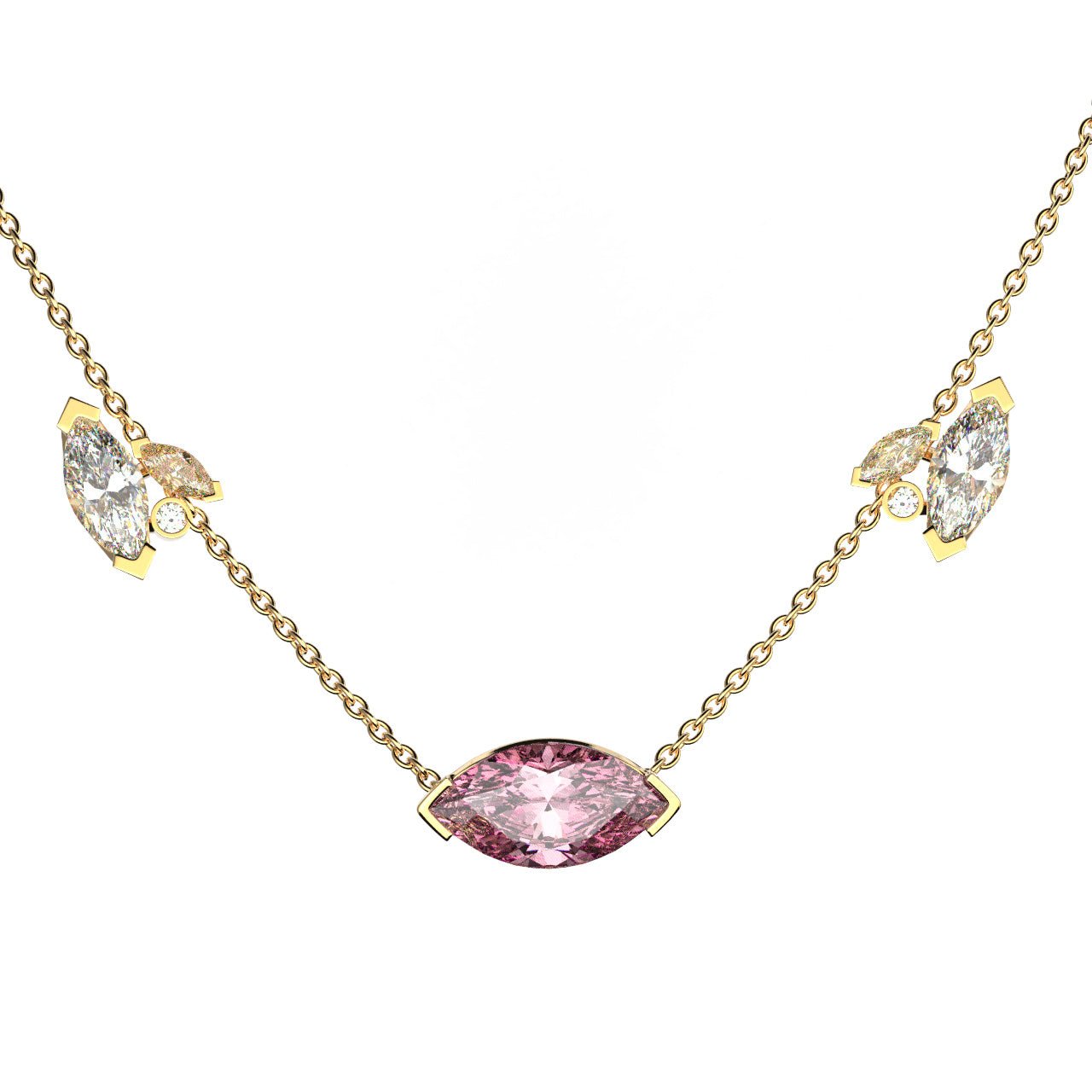 Collier Mme La Marquise Diamant Marquise Rose, Or 18 carats - Lauredi