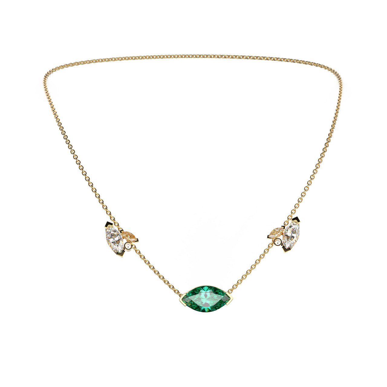 Collier Mme La Marquise Diamant Marquise Vert, Or 18 carats - Lauredi