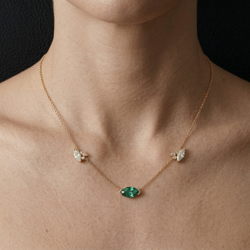 Collier Mme La Marquise Diamant Marquise Vert, Or 18 carats - Lauredi