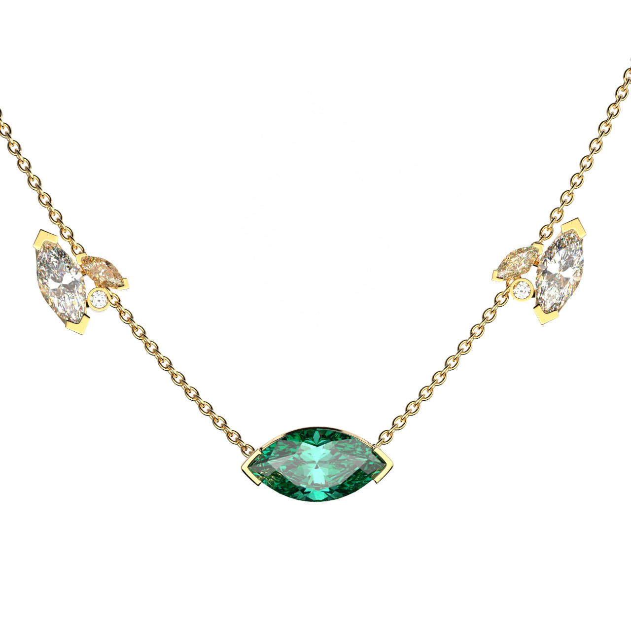 Collier Mme La Marquise Diamant Marquise Vert, Or 18 carats - Lauredi