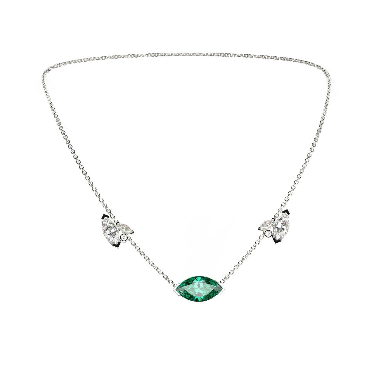 Collier Mme La Marquise Diamant Marquise Vert, Or 18 carats - Lauredi