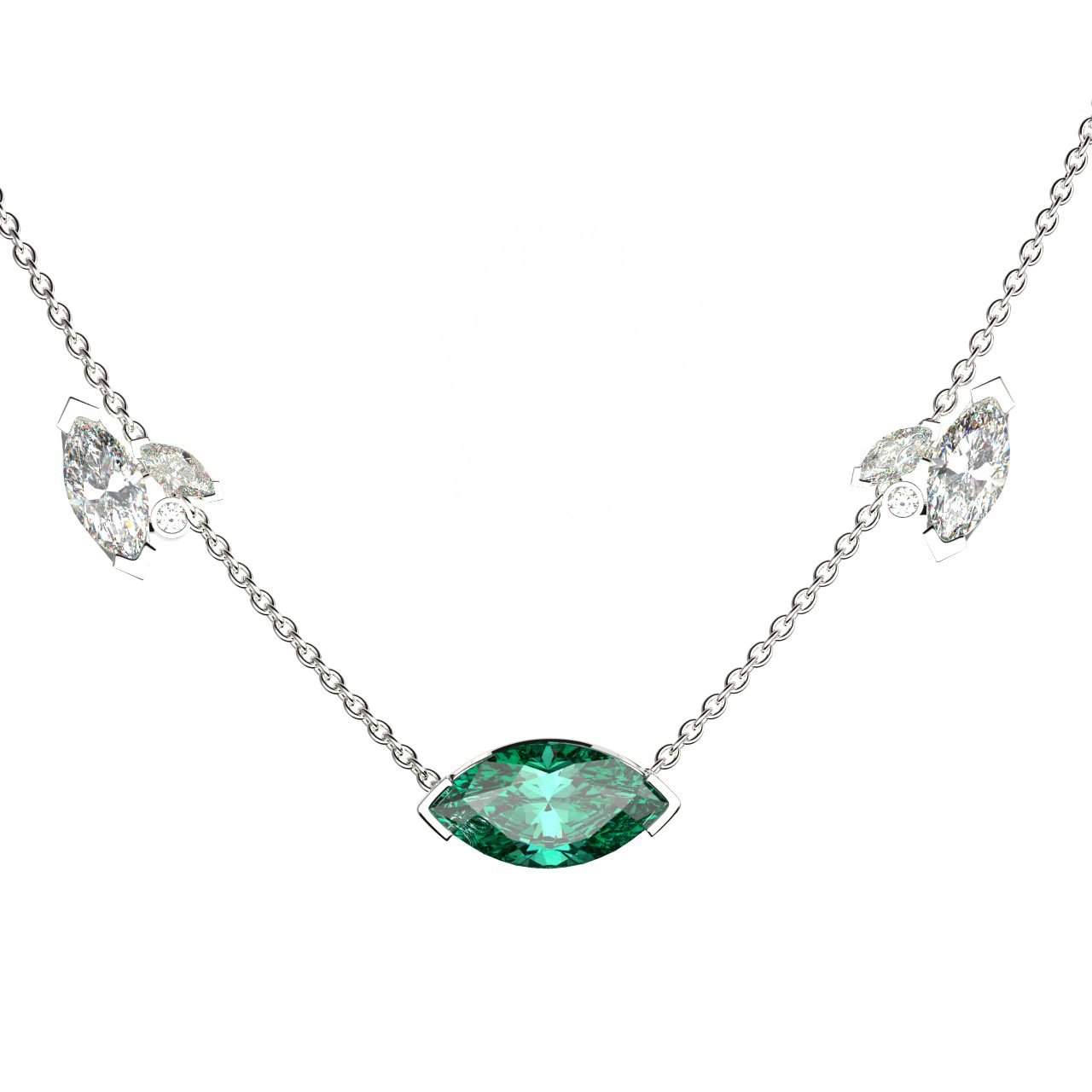 Collier Mme La Marquise Diamant Marquise Vert, Or 18 carats - Lauredi