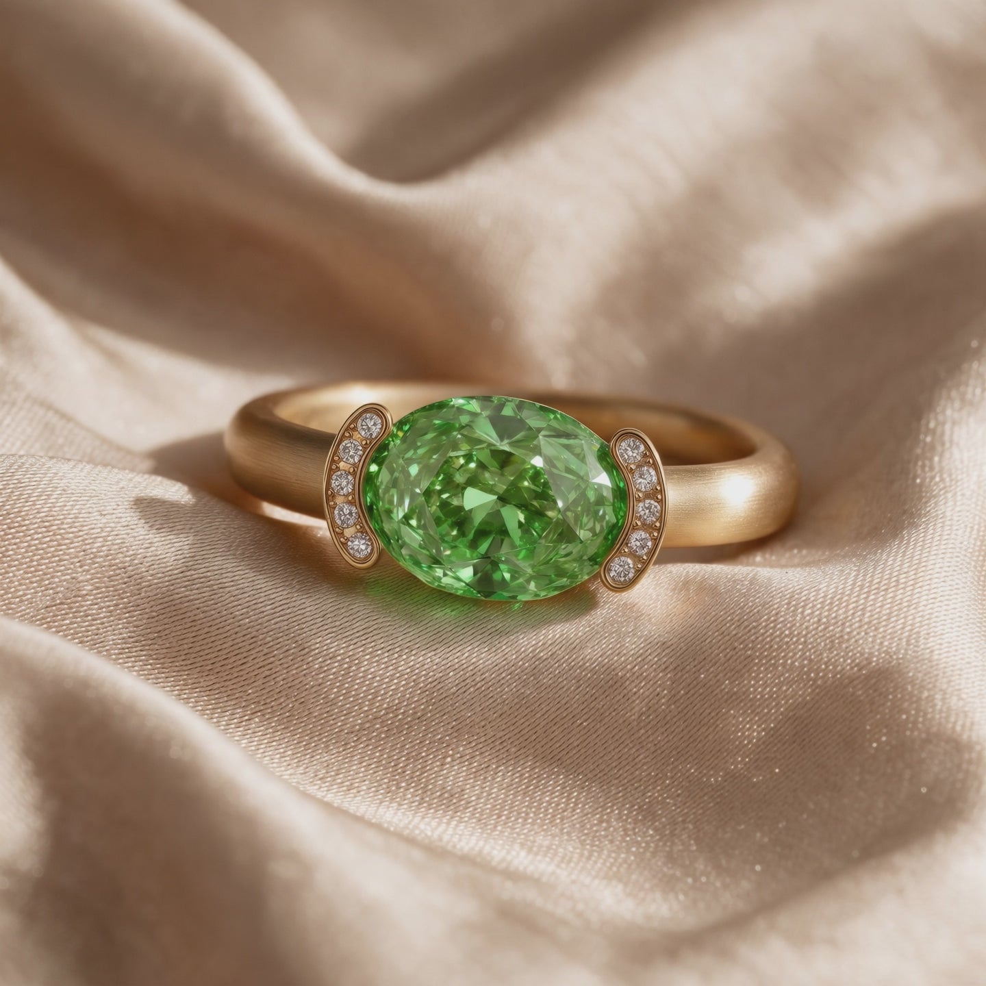 Vidéo bague Christine "pinkie ring" diamant vert sur satin - Lauredi