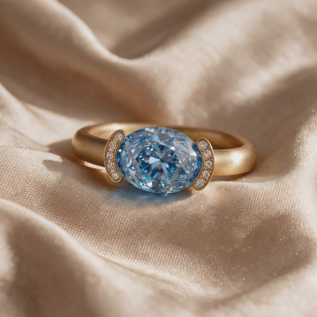 Vidéo bague Christine "pinkie ring" diamant bleu sur satin - Lauredi