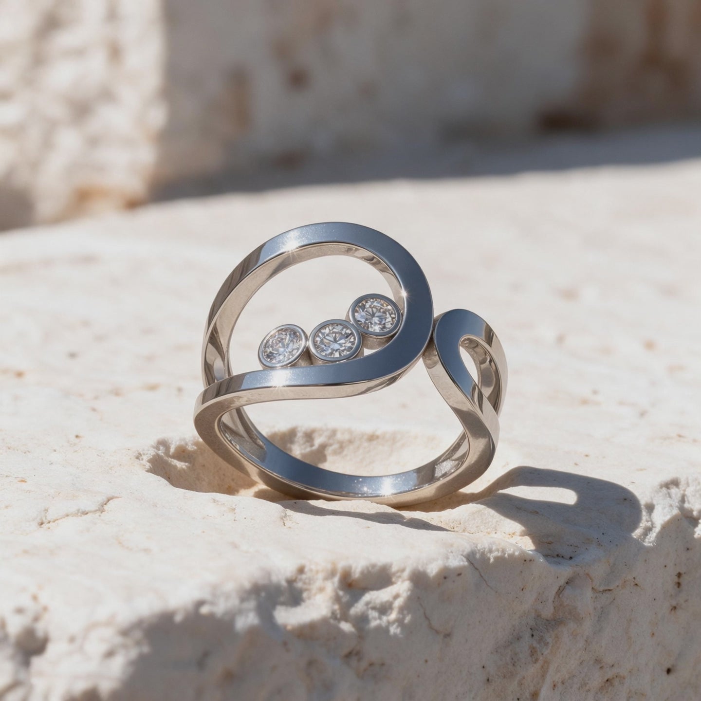 Vidéo bague Loop Trio diamants brillant sur pierre - Lauredi