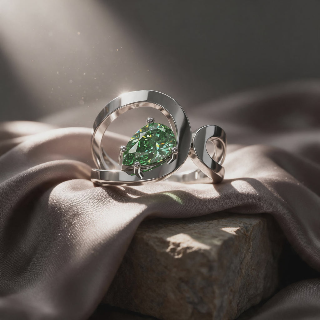 Vidéo bague Loop solitaire diamant poire vert sur satin - Lauredi