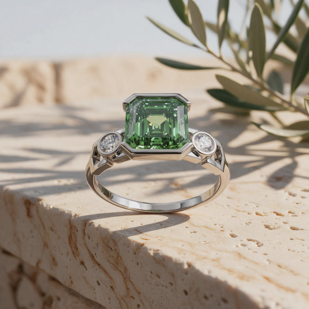 Vidéo bague Faubourg 1925 diamant Asscher vert sur pierre et olivier - Lauredi