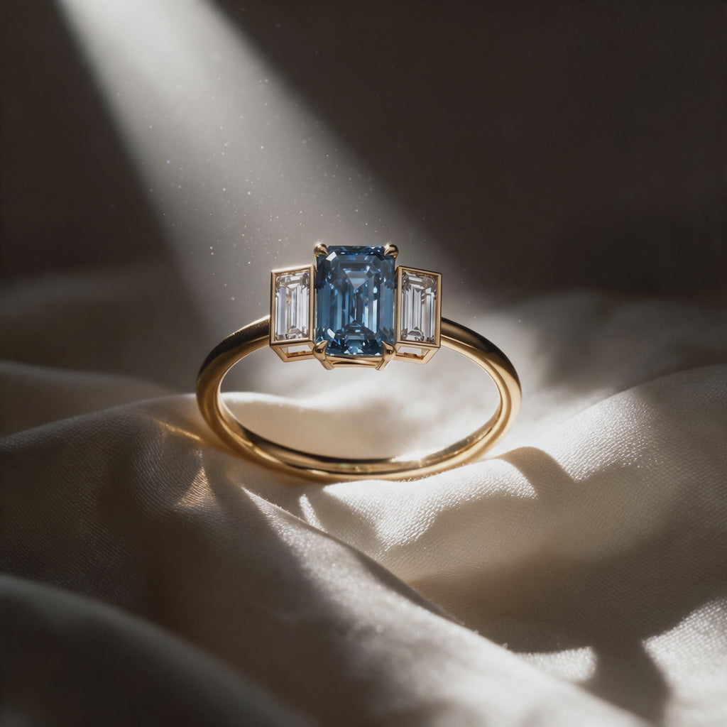 Vidéo bague Christine diamant bleu sur satin - Lauredi