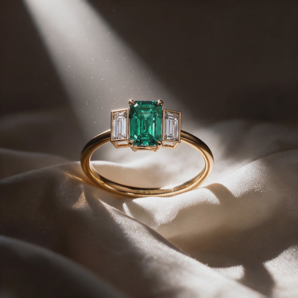 Vidéo bague Christine diamant vert sur satin - Lauredi