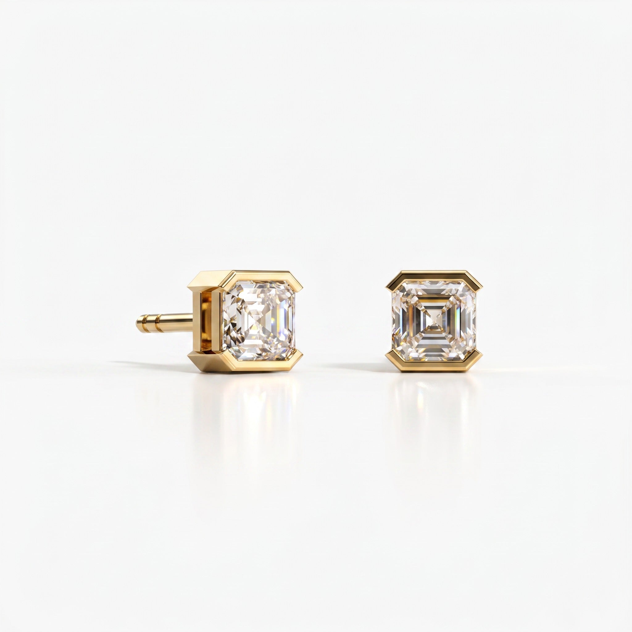Pendientes de botón Faubourg 1925 en oro reciclado de 18 quilates con diamante de laboratorio talla Asscher blanco – Lauredi