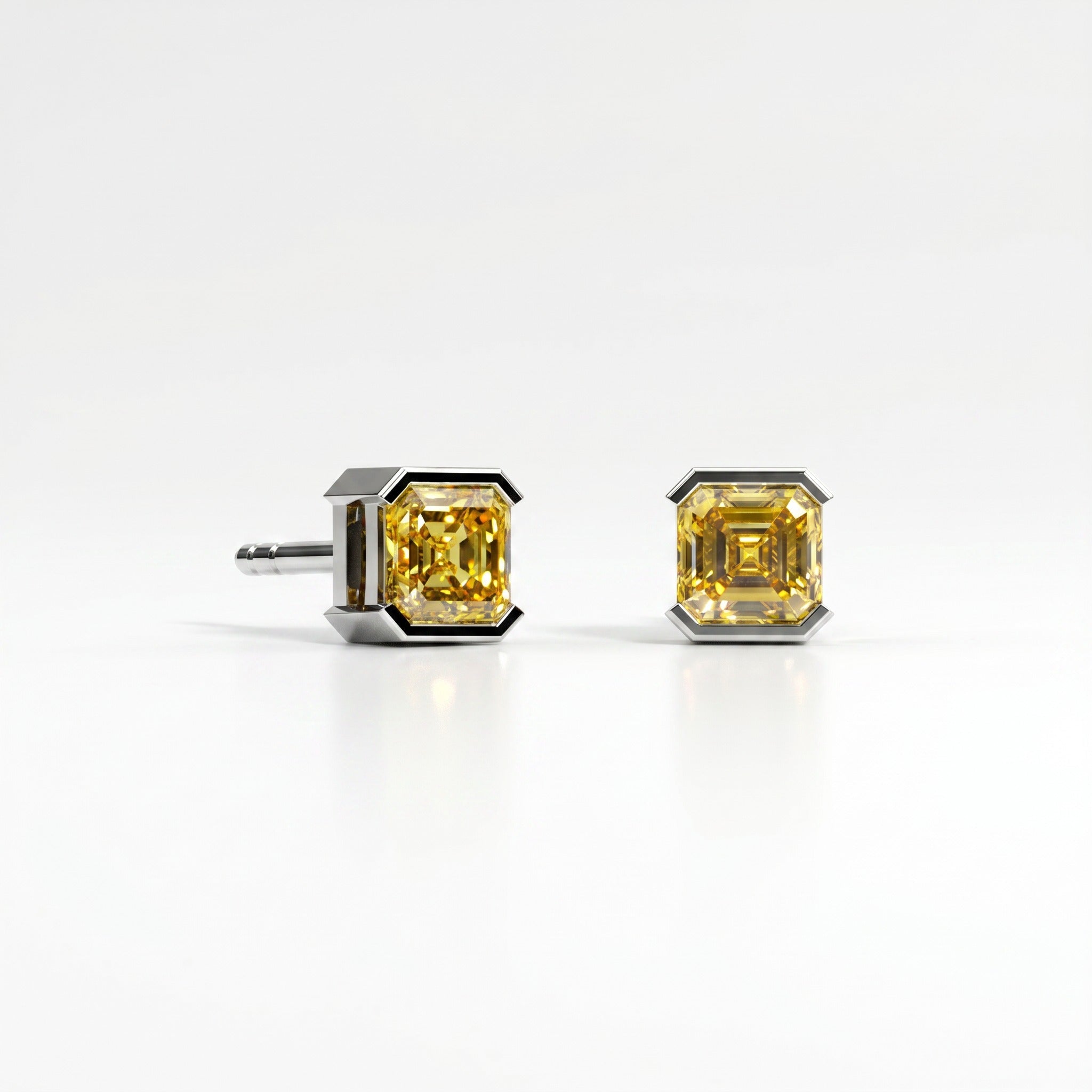 Pendientes de botón Faubourg 1925 en oro reciclado de 18 quilates con diamante de laboratorio talla Asscher amarillo – Lauredi