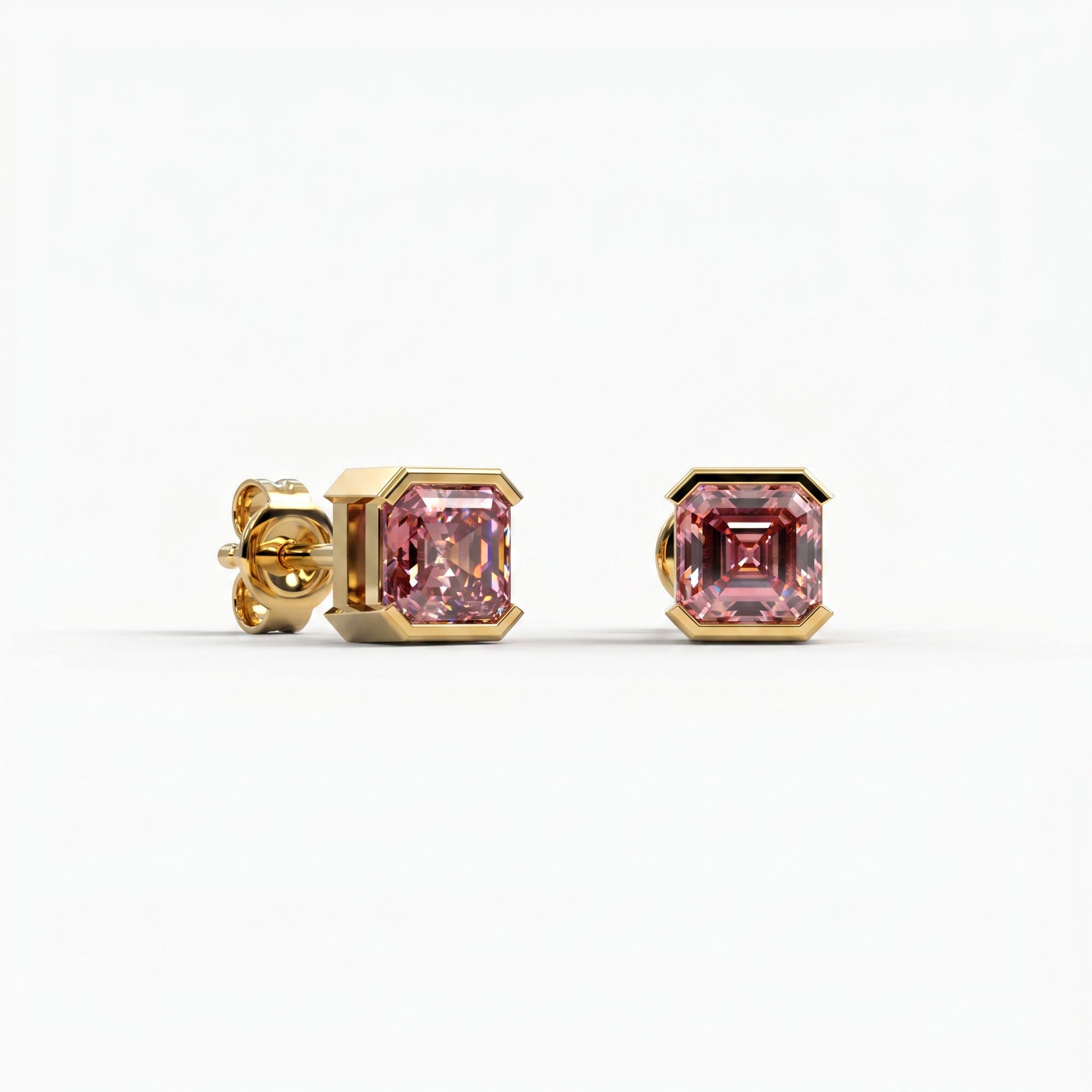 Faubourg 1925 stud earrings in recycled 18k gold with pink Asscher-cut lab-grown diamond – Lauredi