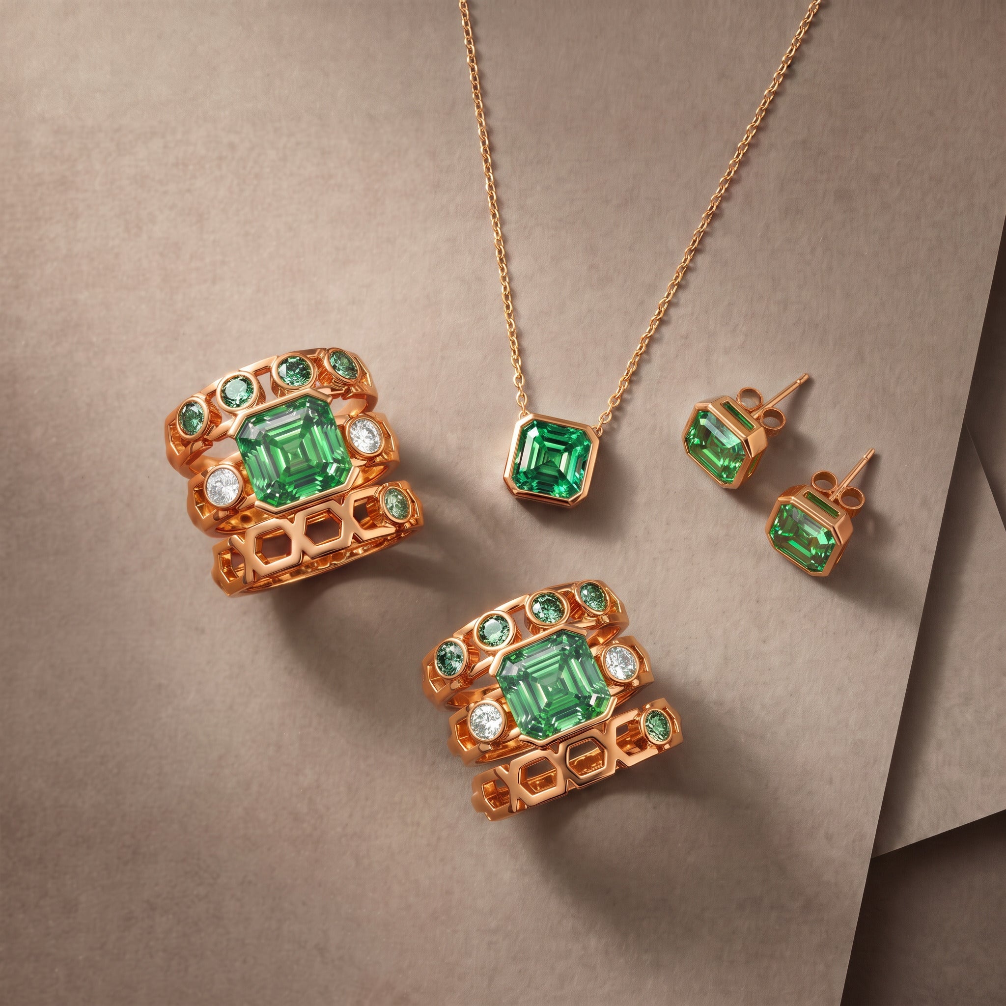 Puces Faubourg 1925 - Diamants Asscher Verts - Lauredi