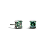 Pendientes de botón Faubourg 1925 en oro reciclado de 18 quilates con diamante de laboratorio talla Asscher verde – Lauredi