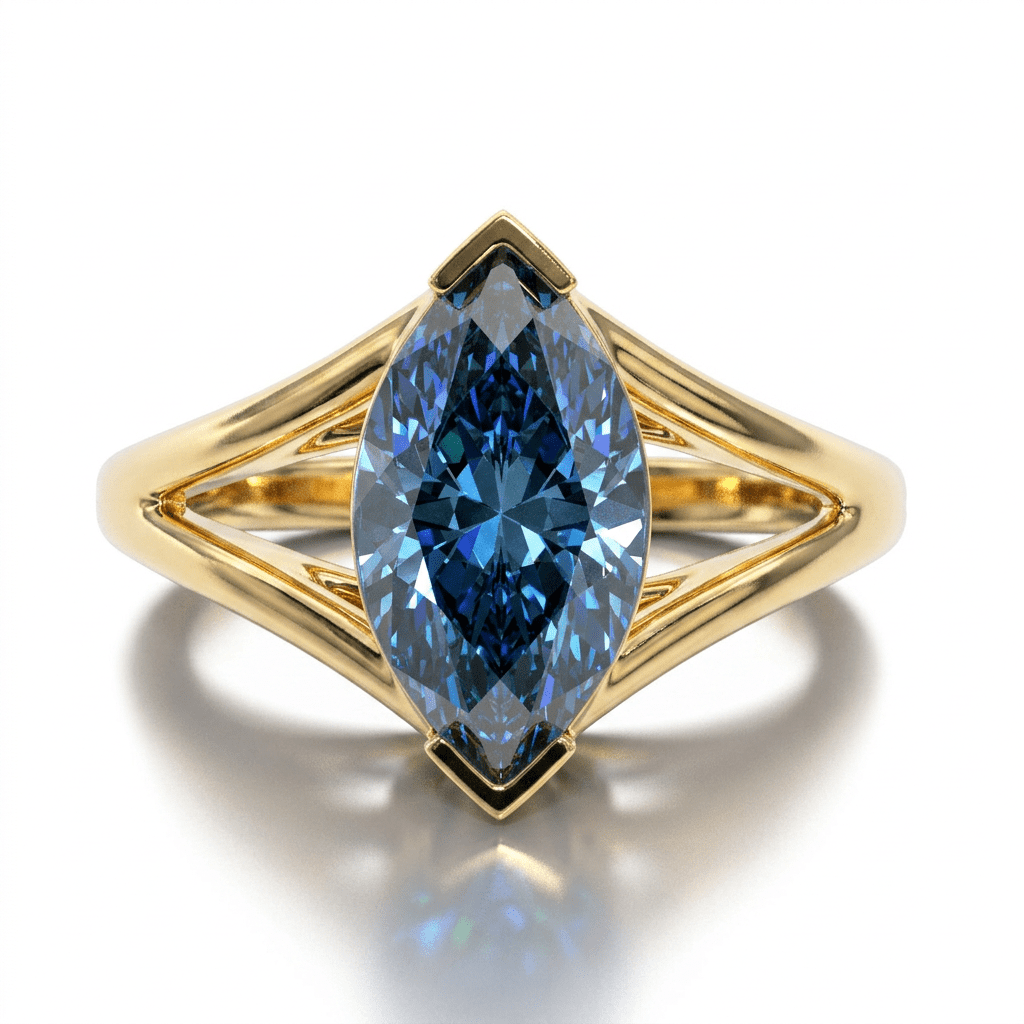 Solitaire Mme La Marquise Diamant Marquise Bleu - Lauredi