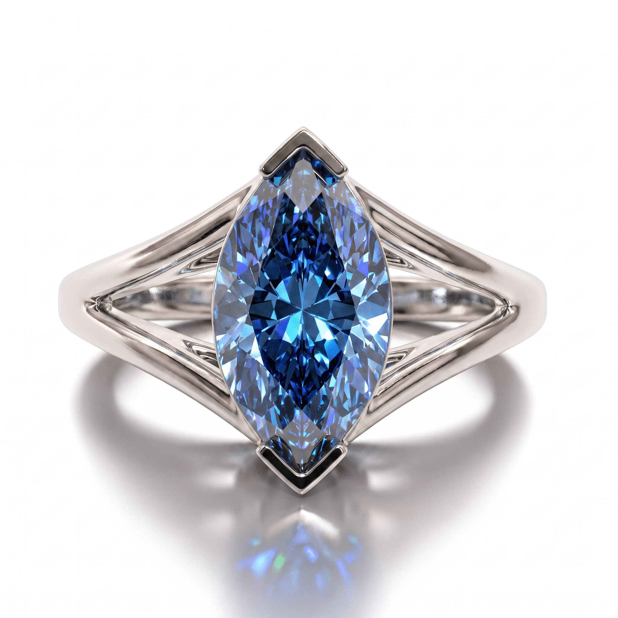 Solitaire Mme La Marquise Diamant Marquise Bleu - Lauredi