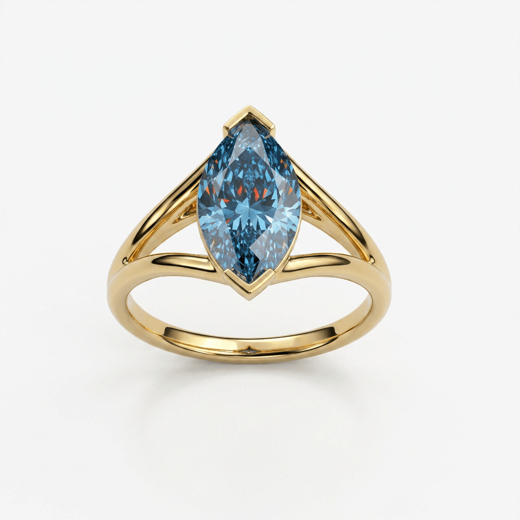 Solitaire Mme La Marquise Diamant Marquise Bleu - Lauredi