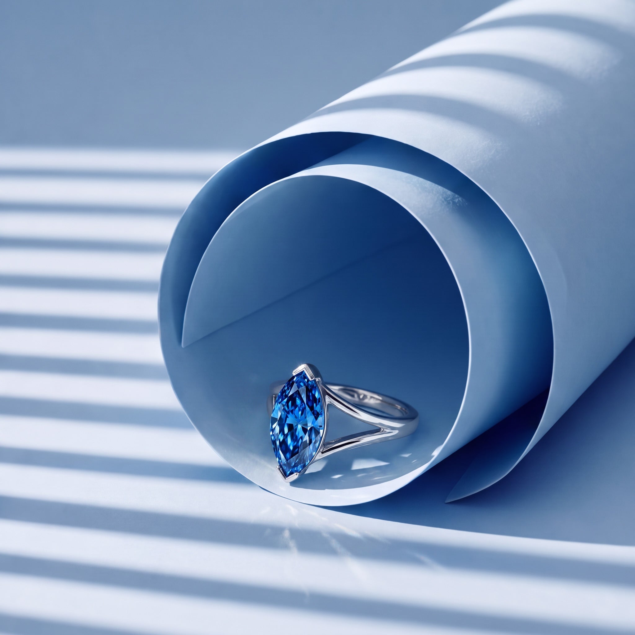 Solitaire Mme La Marquise Diamant Marquise Bleu - Lauredi