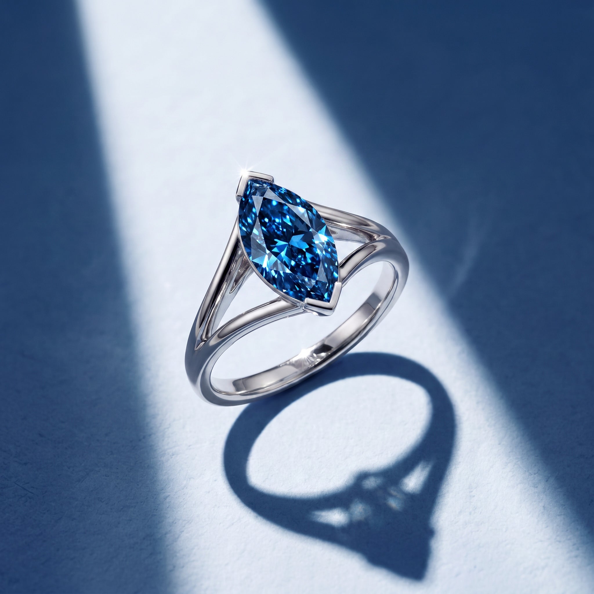 Solitaire Mme La Marquise Diamant Marquise Bleu - Lauredi