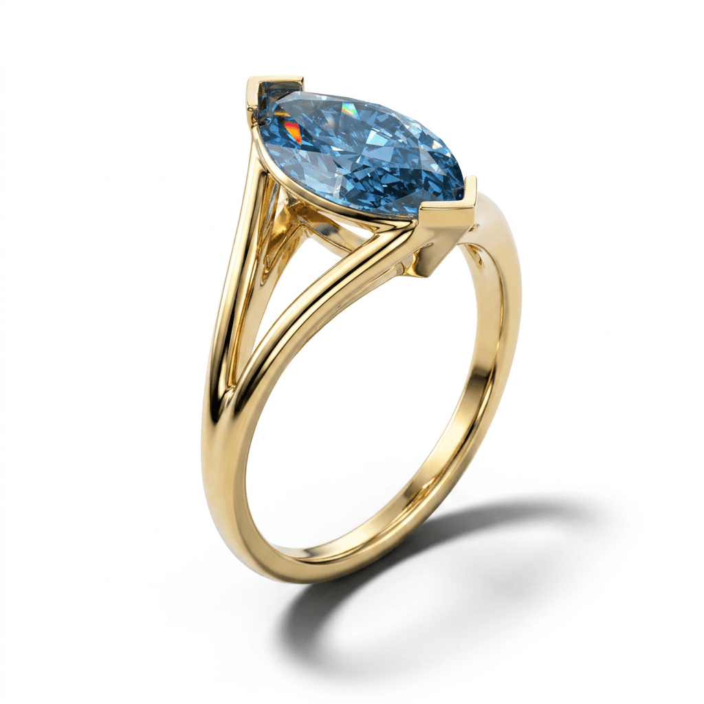 Solitaire Mme La Marquise Diamant Marquise Bleu - Lauredi