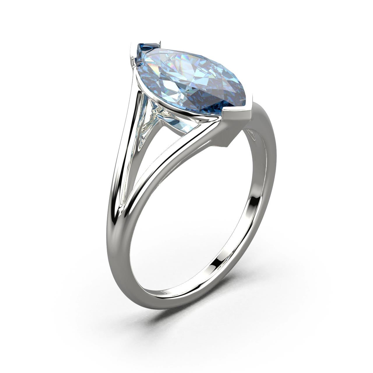 Solitaire Mme La Marquise Diamant Marquise Bleu, Or 18 carats - Lauredi