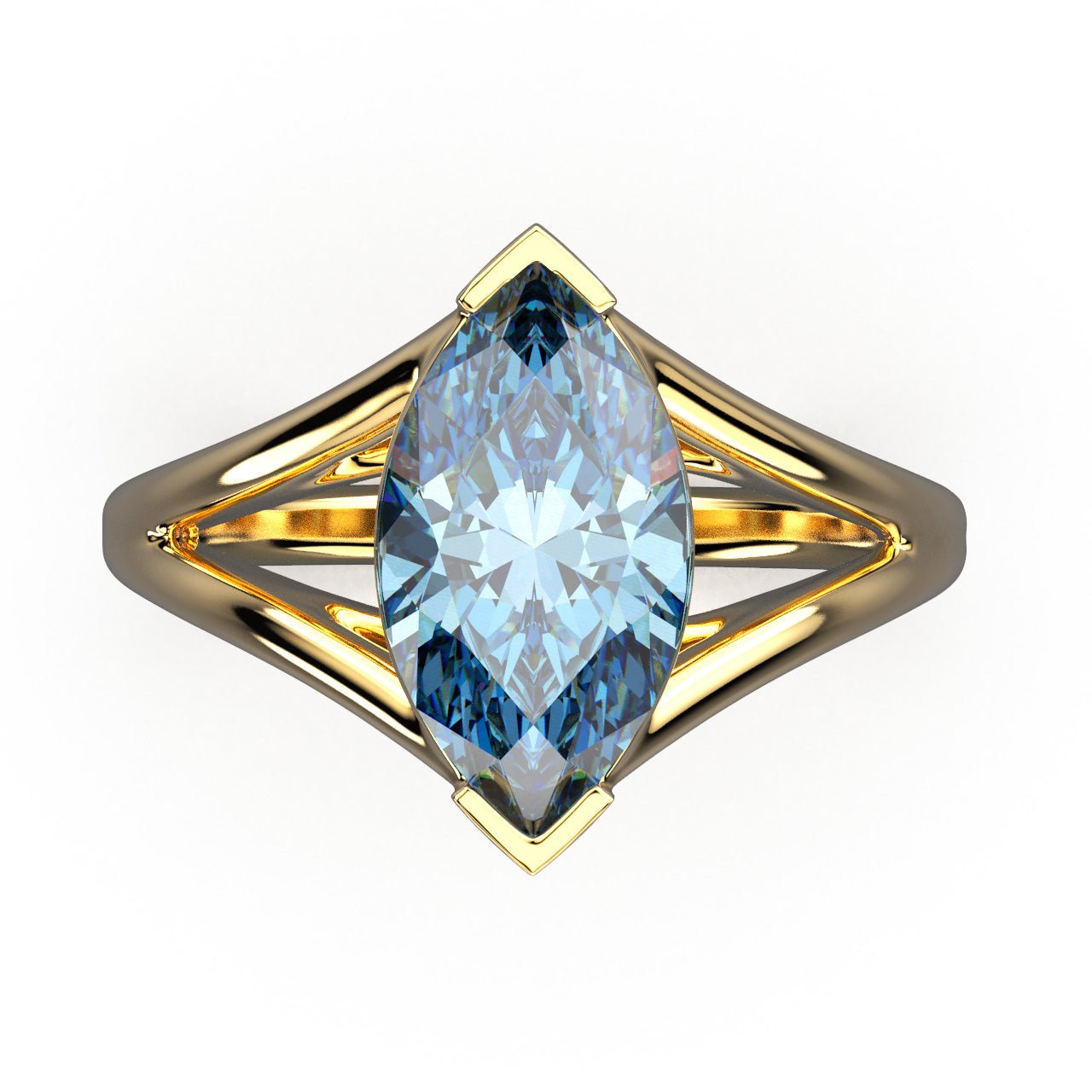 Solitaire Mme La Marquise Diamant Marquise Bleu, Or 18 carats - Lauredi