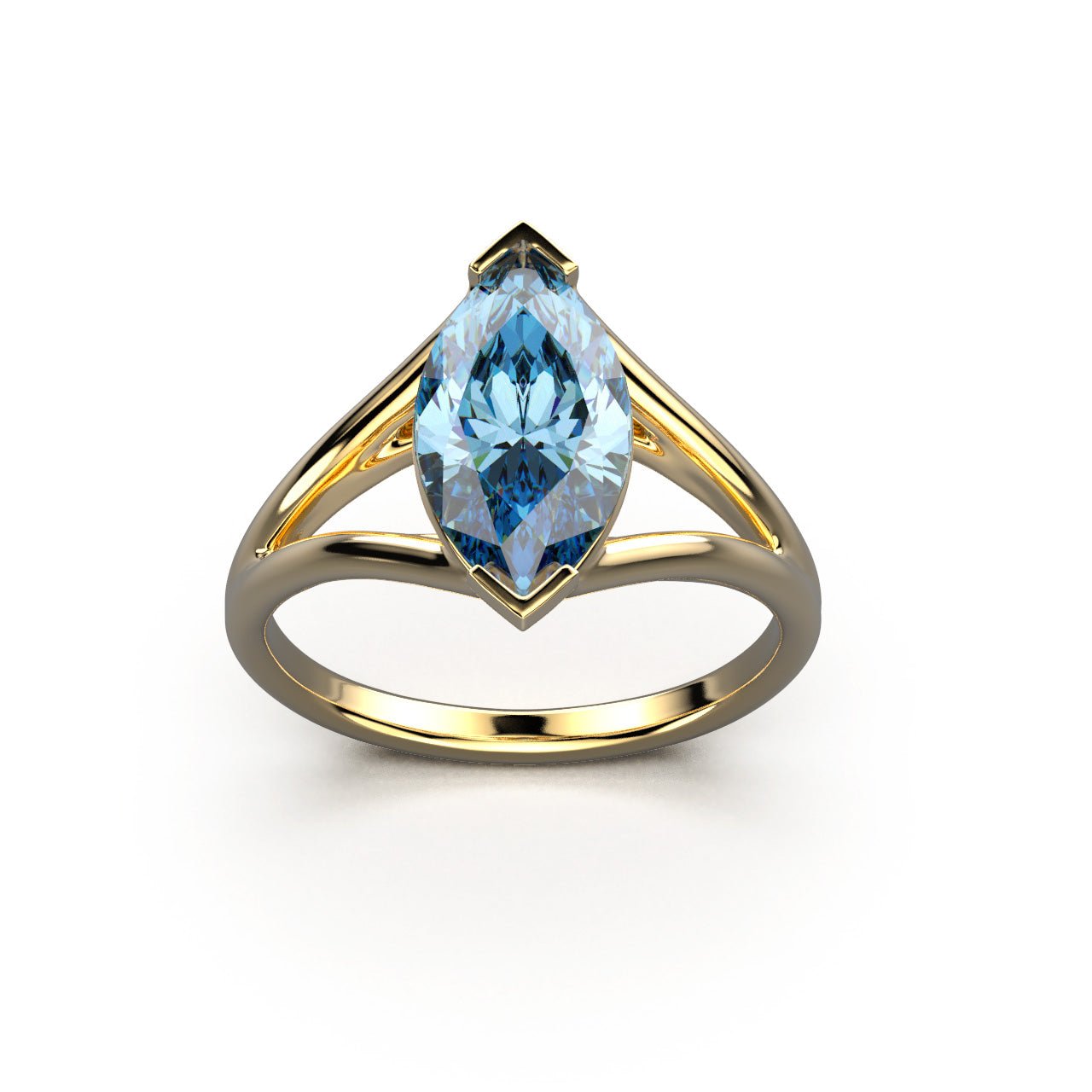 Solitaire Mme La Marquise Diamant Marquise Bleu, Or 18 carats - Lauredi