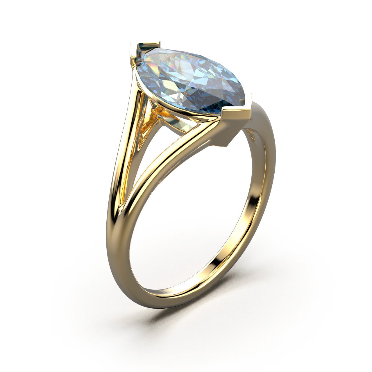 Solitaire Mme La Marquise Diamant Marquise Bleu, Or 18 carats - Lauredi