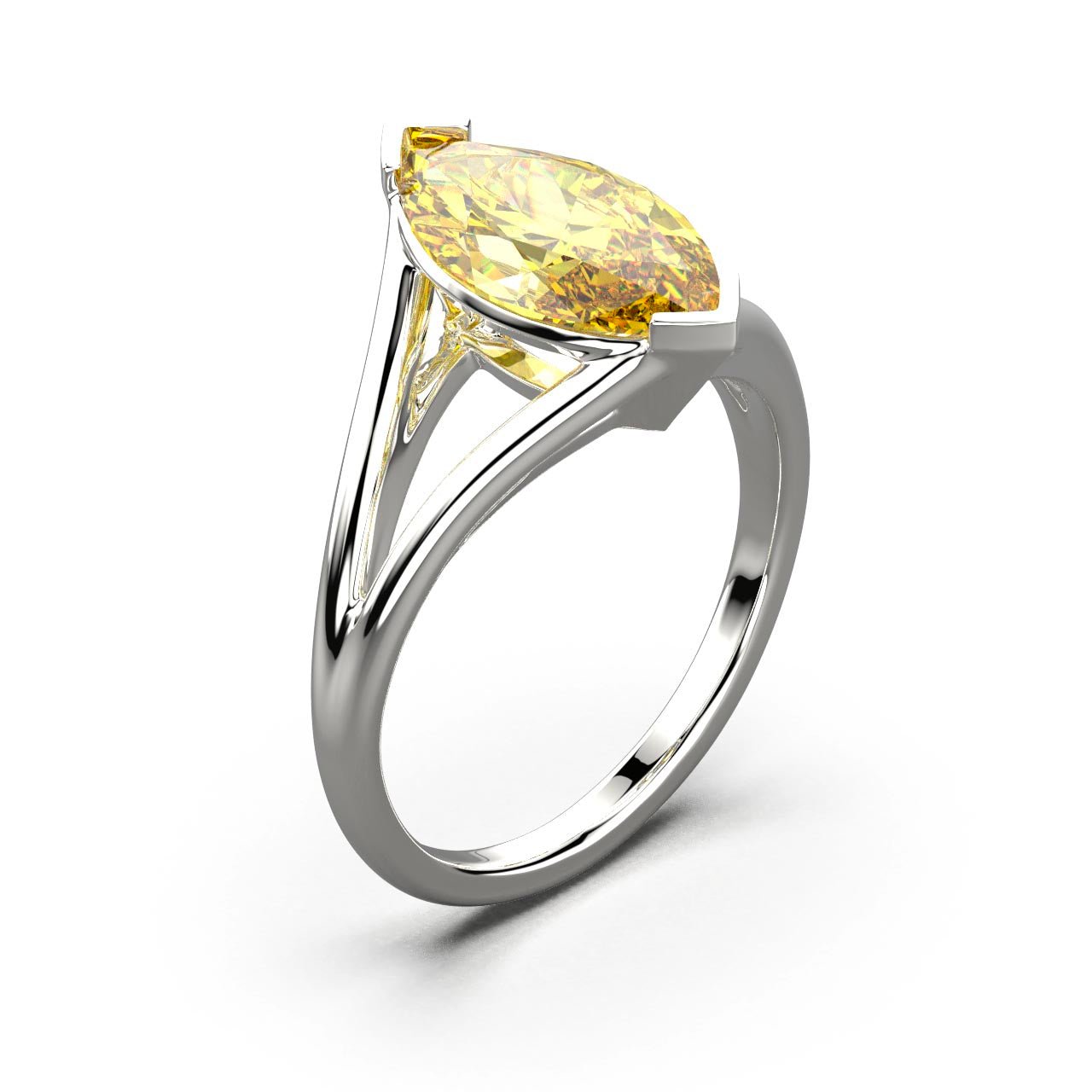 Solitaire Mme La Marquise Diamant Marquise Jaune, Or 18 carats - Lauredi