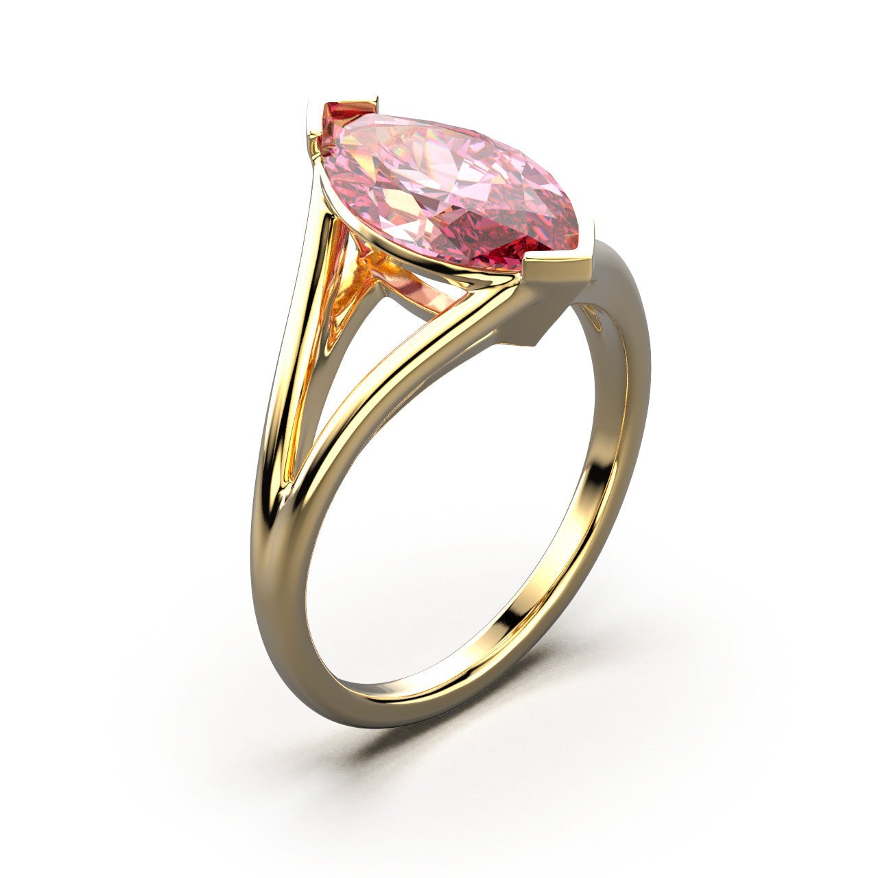 Solitaire Mme La Marquise Diamant Marquise Rose, Or 18 carats - Lauredi