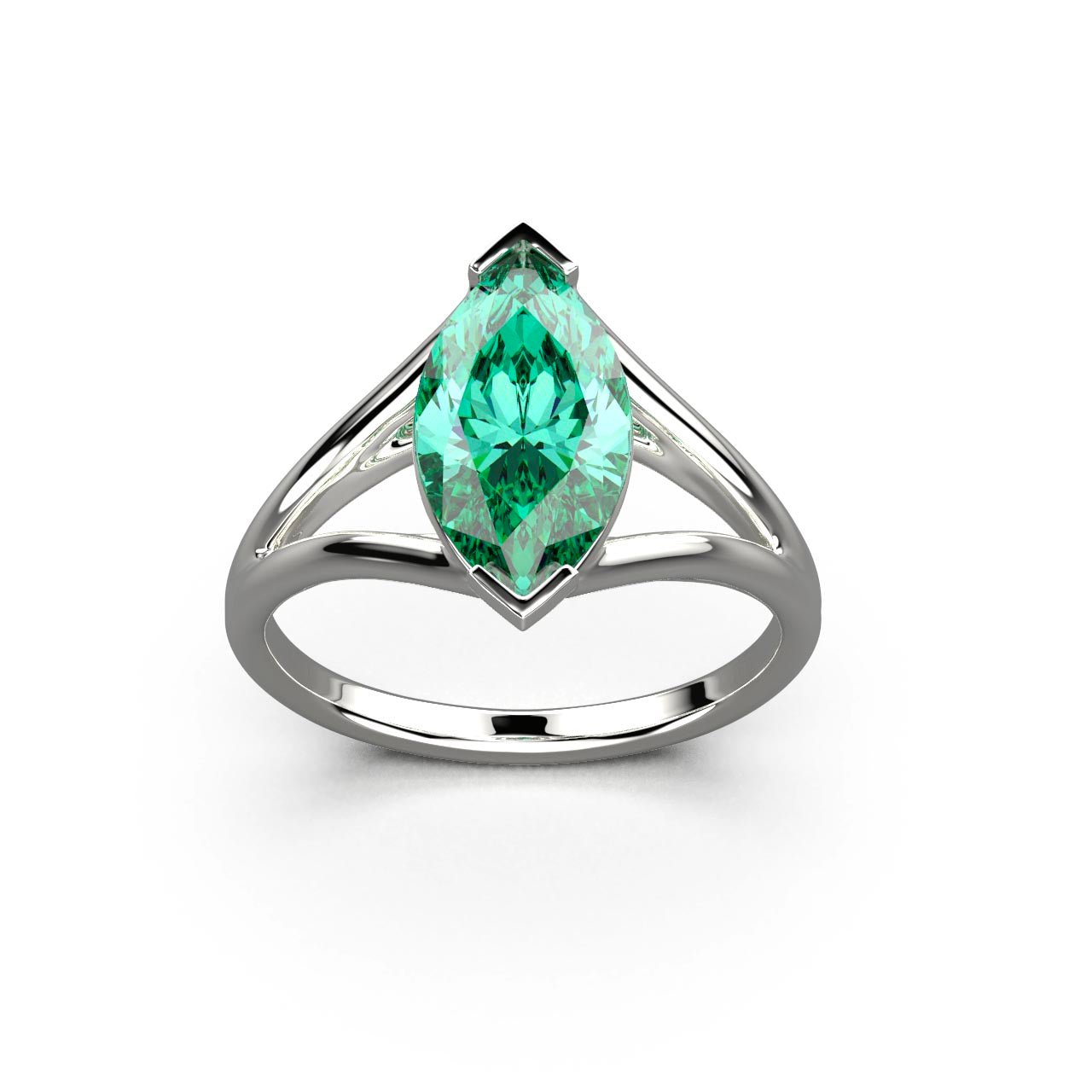 Solitaire Mme La Marquise Diamant Marquise Vert, Or 18 carats - Lauredi