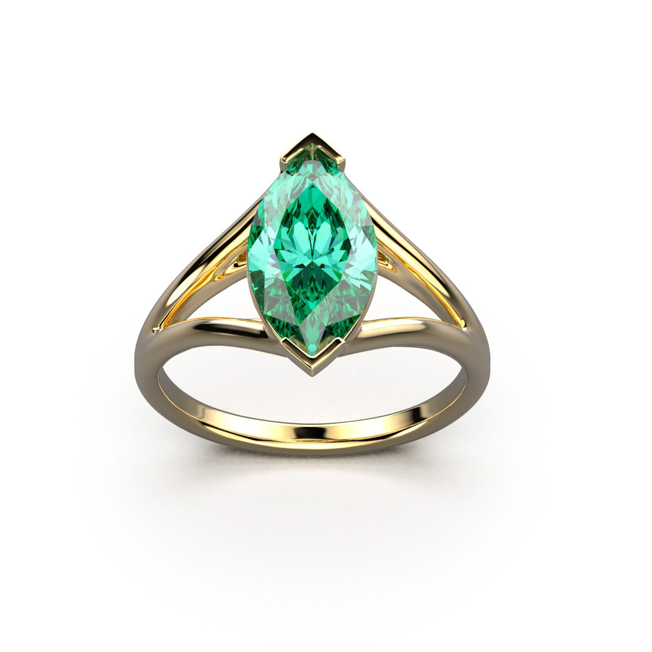 Solitaire Mme La Marquise Diamant Marquise Vert, Or 18 carats - Lauredi