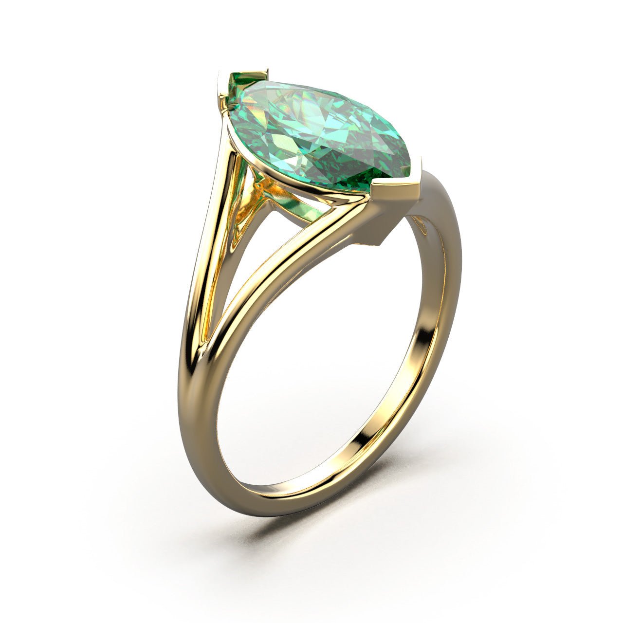 Solitaire Mme La Marquise Diamant Marquise Vert, Or 18 carats - Lauredi