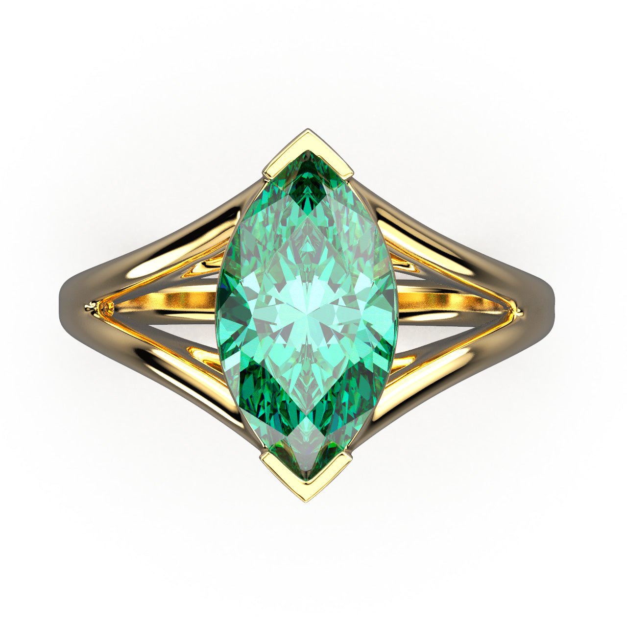 Solitaire Mme La Marquise Diamant Marquise Vert, Or 18 carats - Lauredi
